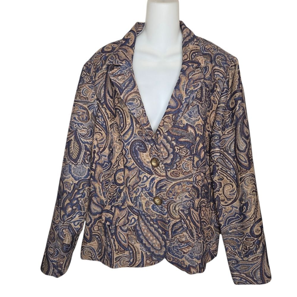 Coldwater Creek Vintage Paisley Tapestry 2-Button Blazer Jacket, Size XL